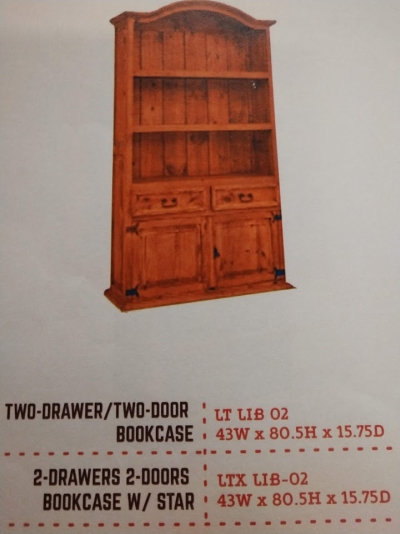 Rustic 2 Drawer 2 Door Bookcase